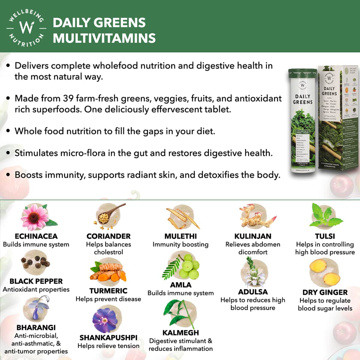 Wellbeing Nutrition Daily Greens (15 Effervescent Tablets) image number 2