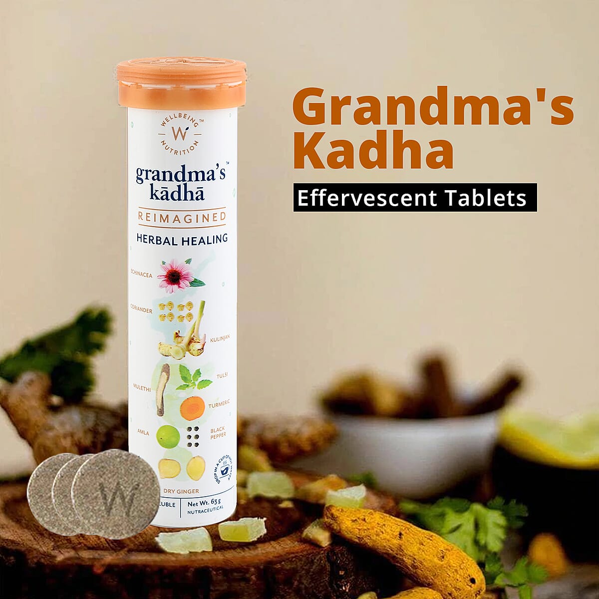 Wellbeing Nutrition Grandma's Kadha Herbal Healing (15 Water Soluble Tablets) image number 1