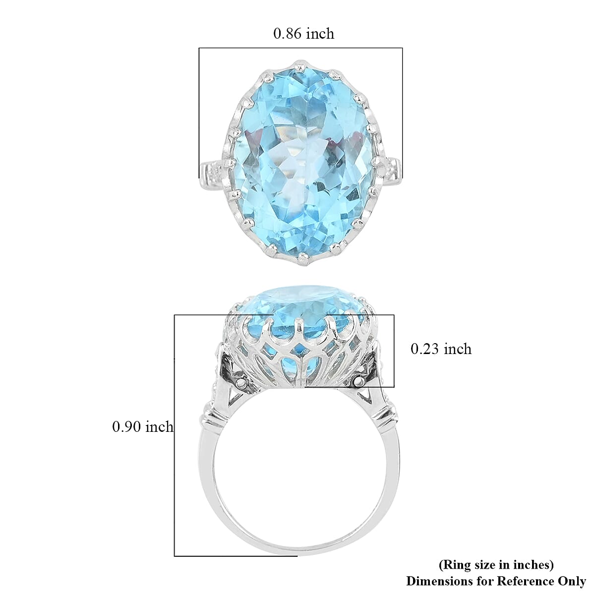 Sky Blue Topaz Solitaire Ring in Rhodium Over Sterling Silver (Size  5.0) 14.00 ctw
