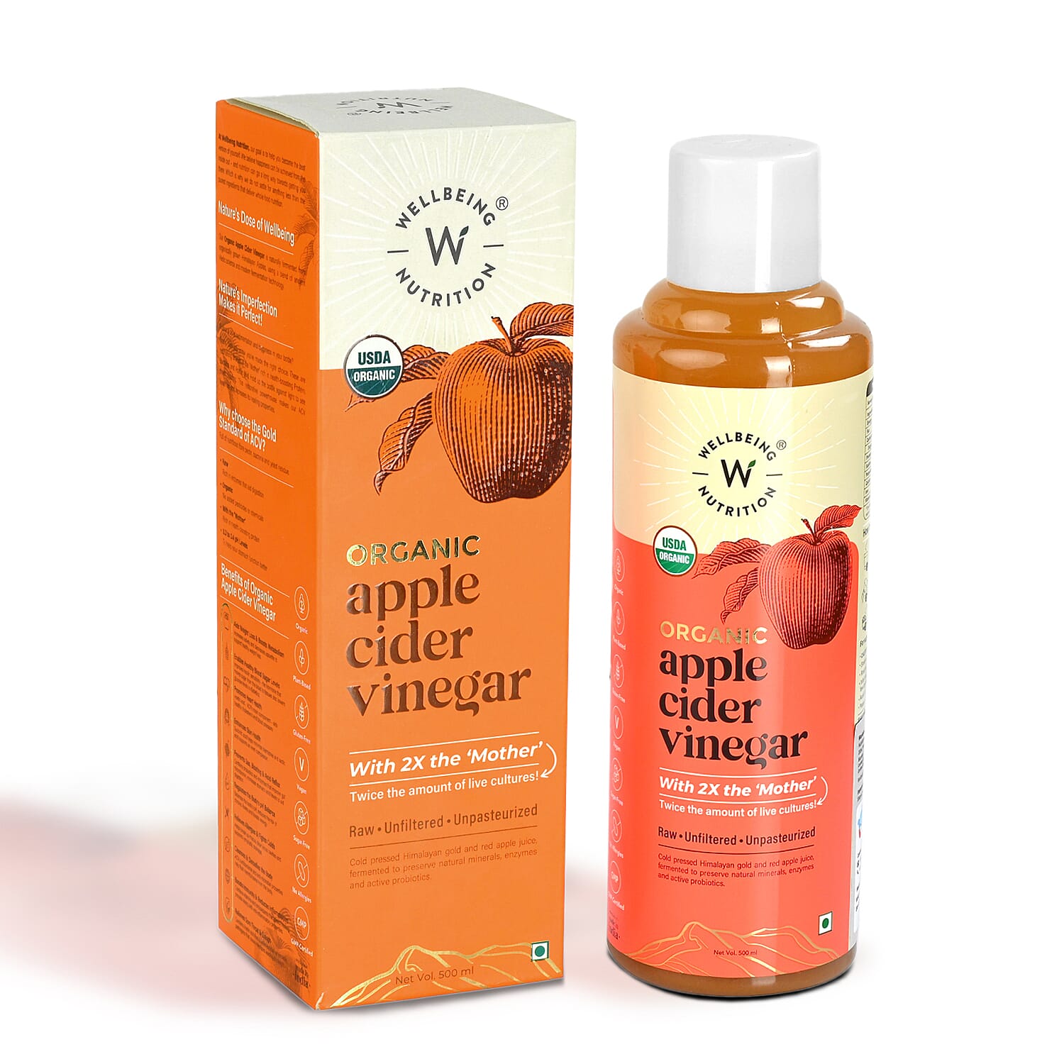 Wellbeing Nutrition Organic Apple Cider Vinegar with Turmeric, Amla, Cinnamon & Black Pepper (2x Mother) 16.9oz
