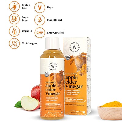 Wellbeing Nutrition Organic Apple Cider Vinegar with Turmeric, Amla, Cinnamon & Black Pepper (2x Mother) 16.9oz