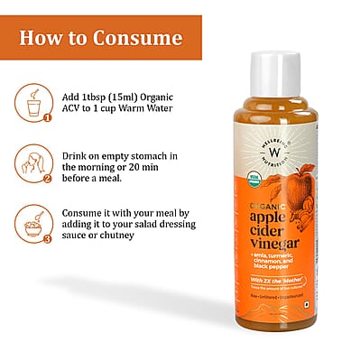Wellbeing Nutrition Organic Apple Cider Vinegar with Turmeric, Amla, Cinnamon & Black Pepper (2x Mother) 16.9oz