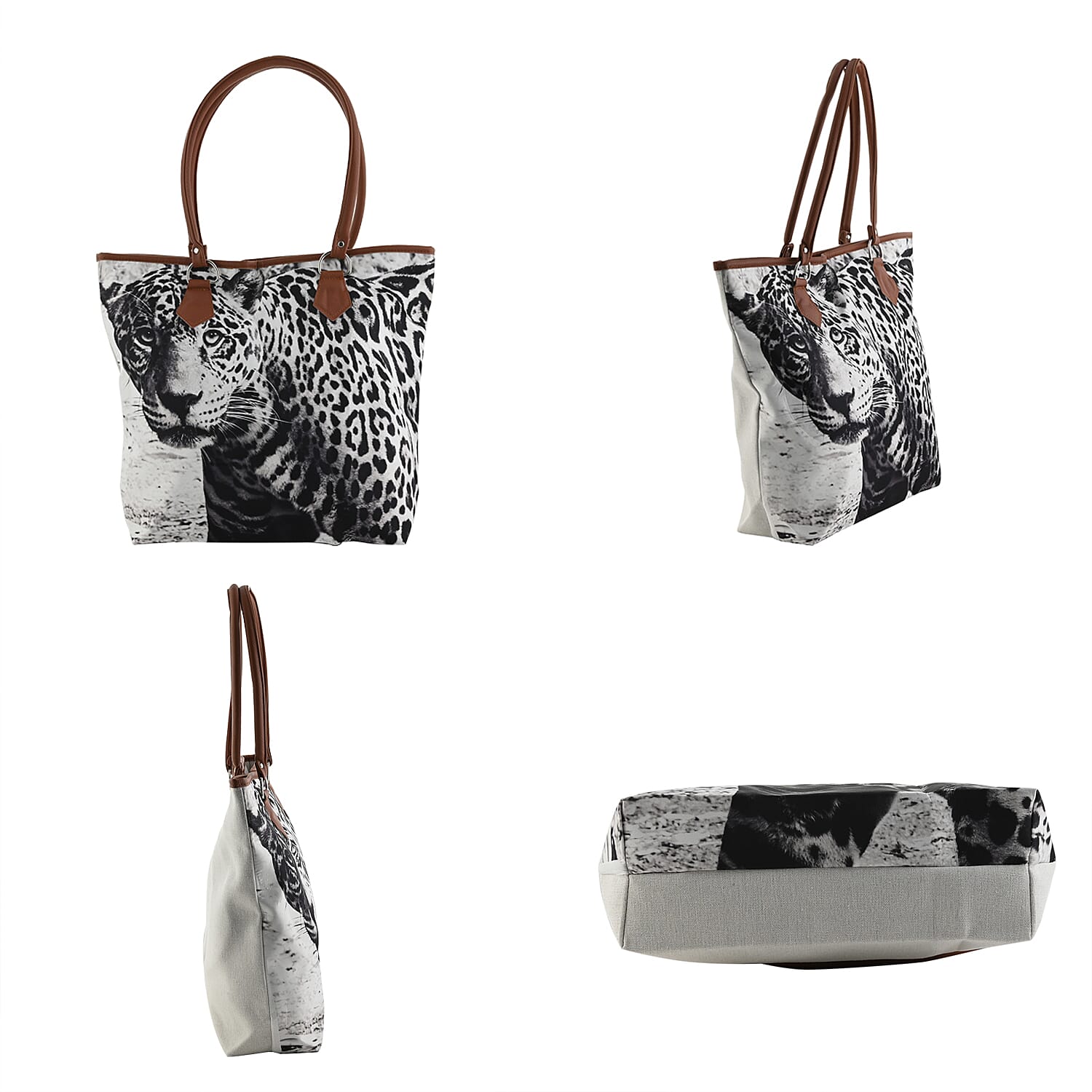 DESIGNER INSPIRED White & Black Leopard Pattern Polyester Tote Bag