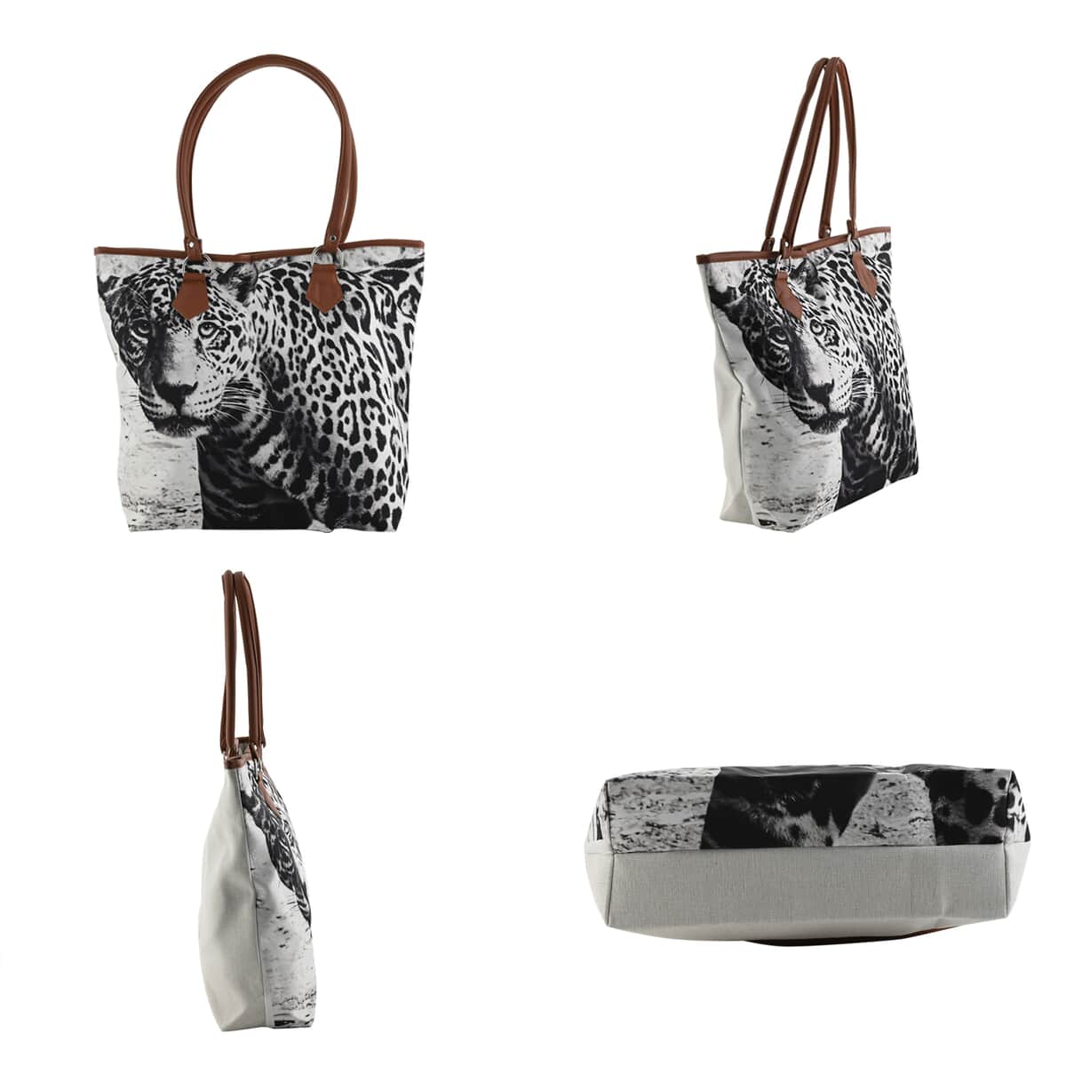 DESIGNER INSPIRED White & Black Leopard Pattern Polyester Tote Bag image number 1