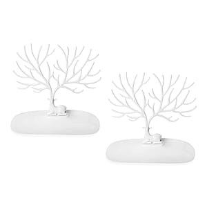 Set of 2 White Deer Design Jewelry Stand