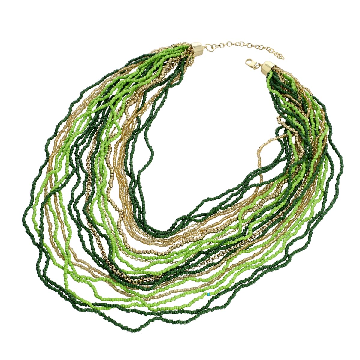 Green Seed Bead Multi Strand Necklace 28 Inches in Goldtone image number 0