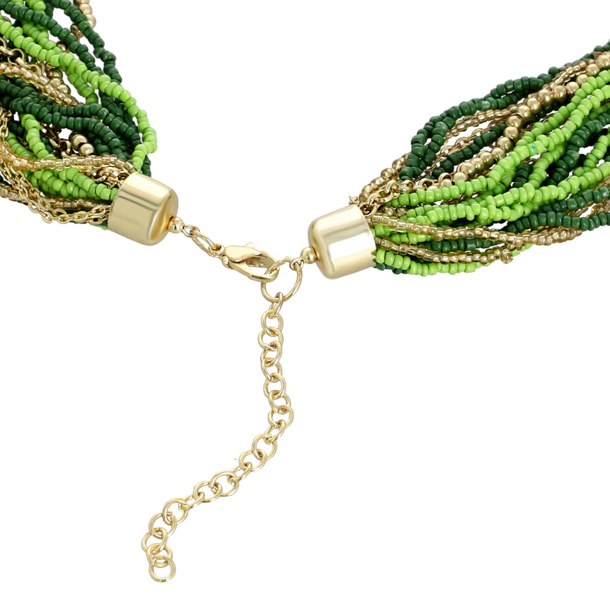 Green Seed Bead Multi Strand Necklace 28 Inches in Goldtone image number 1