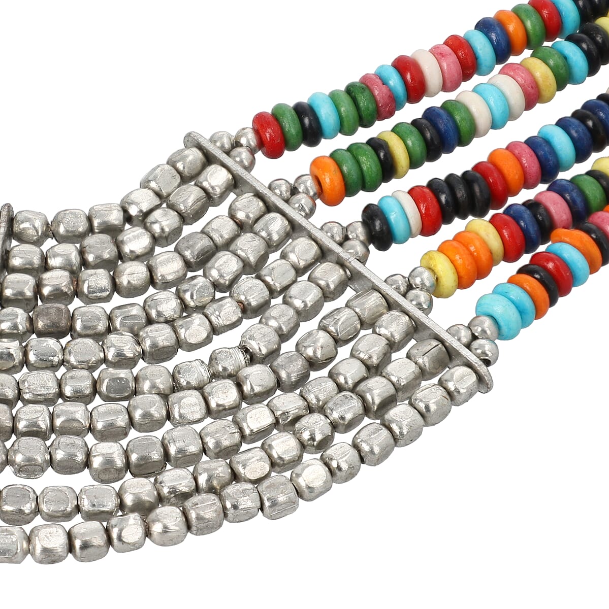 Multi Color Seed Bead Multi Strand Necklace 22 Inches in Silvertone image number 2