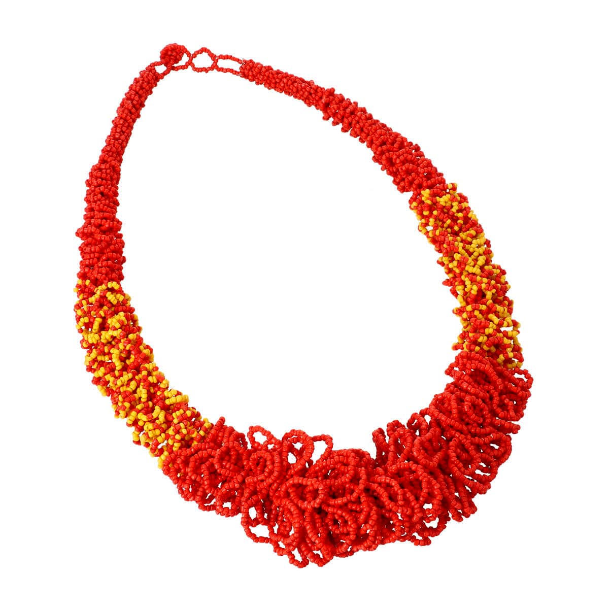 Coral and Yellow Seed Beaded Multi Strand Necklace 26 Inches image number 0