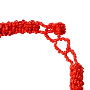 Coral and Yellow Seed Beaded Multi Strand Necklace 26 Inches