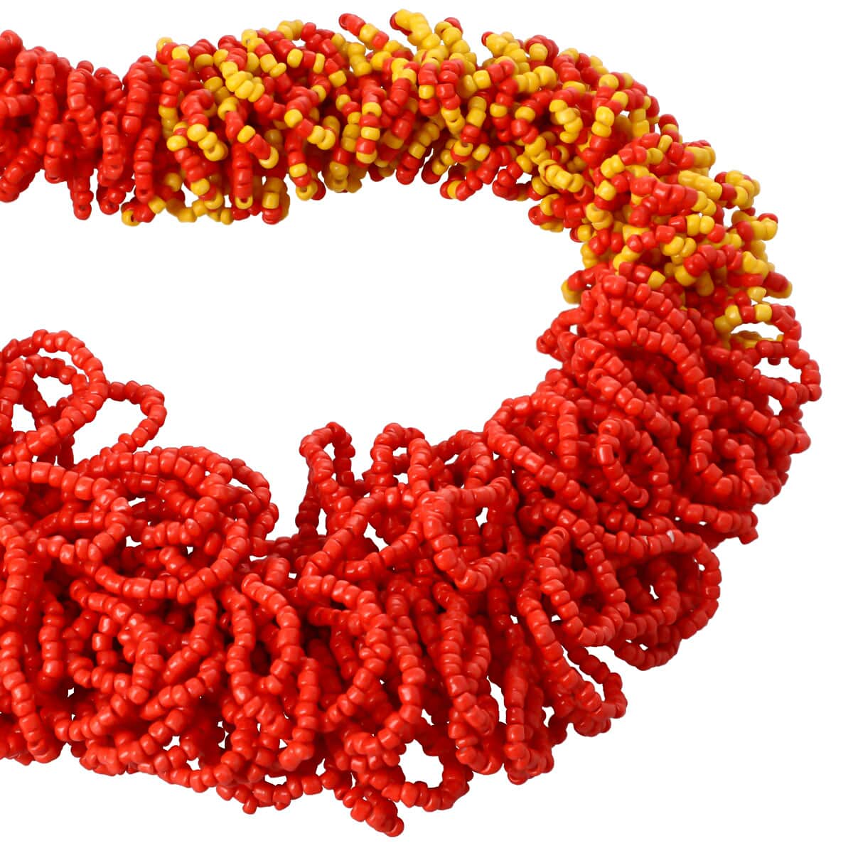 Coral and Yellow Seed Beaded Multi Strand Necklace 26 Inches image number 2