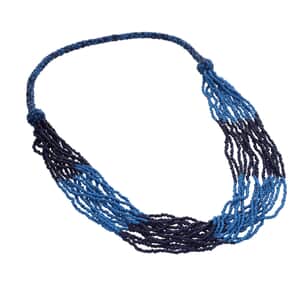 Blue Seed Bead Multi Strand Necklace 28 Inches