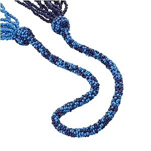 Blue Seed Bead Multi Strand Necklace 28 Inches