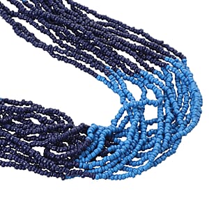 Blue Seed Bead Multi Strand Necklace 28 Inches