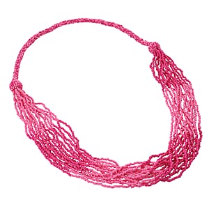 Fuchsia Seed Beaded Multi Strand Necklace 28 Inches
