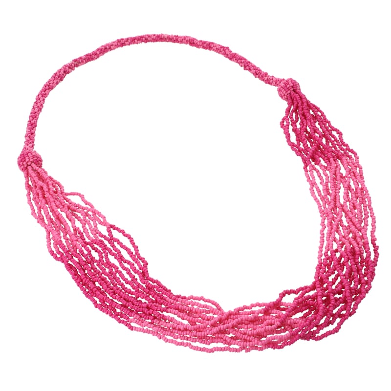 Fuchsia Seed Beaded Multi Strand Necklace 28 Inches