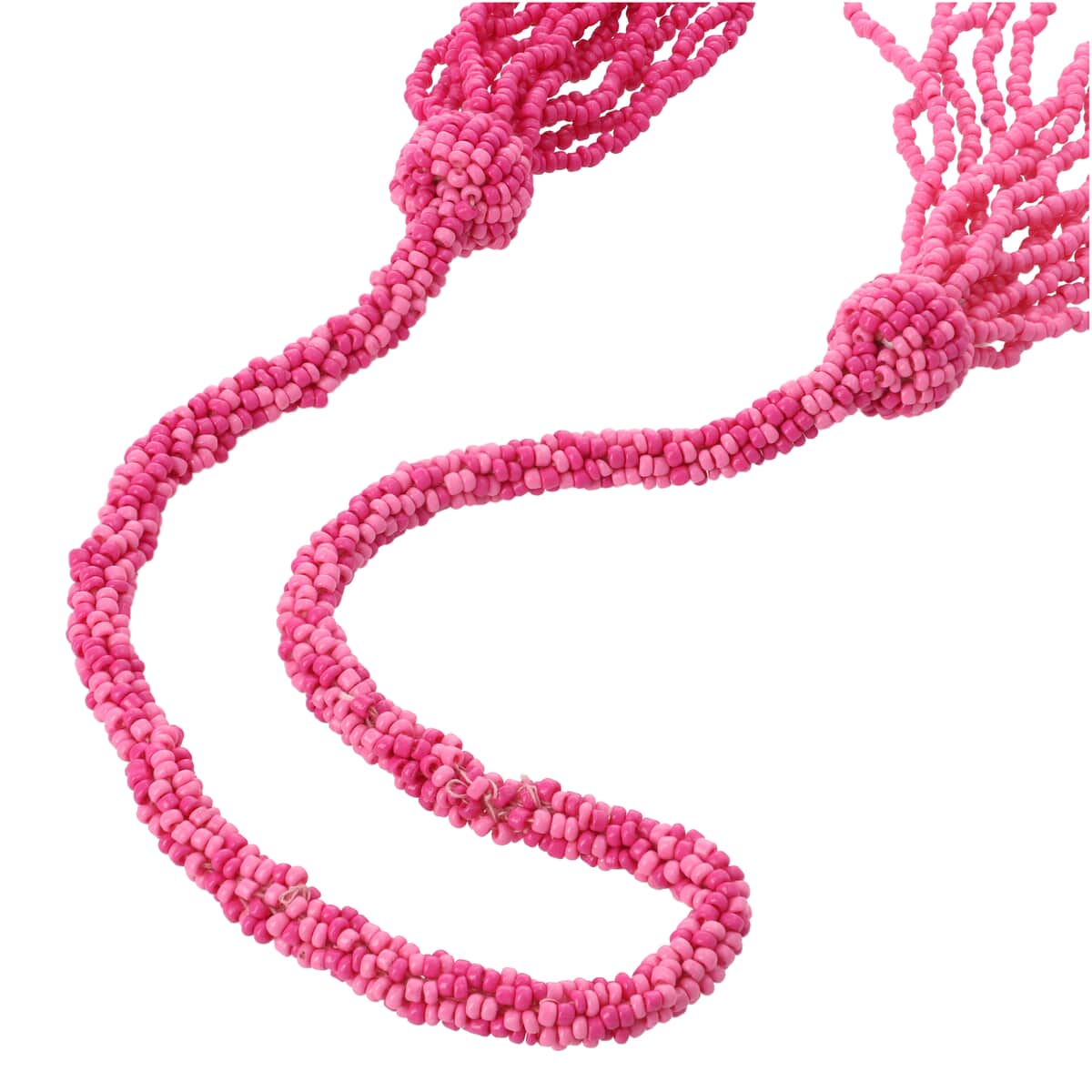 Fuchsia Seed Beaded Multi Strand Necklace 28 Inches image number 1