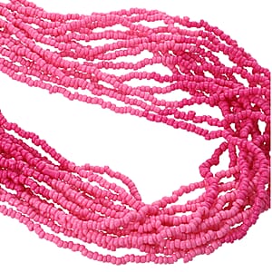 Fuchsia Seed Beaded Multi Strand Necklace 28 Inches