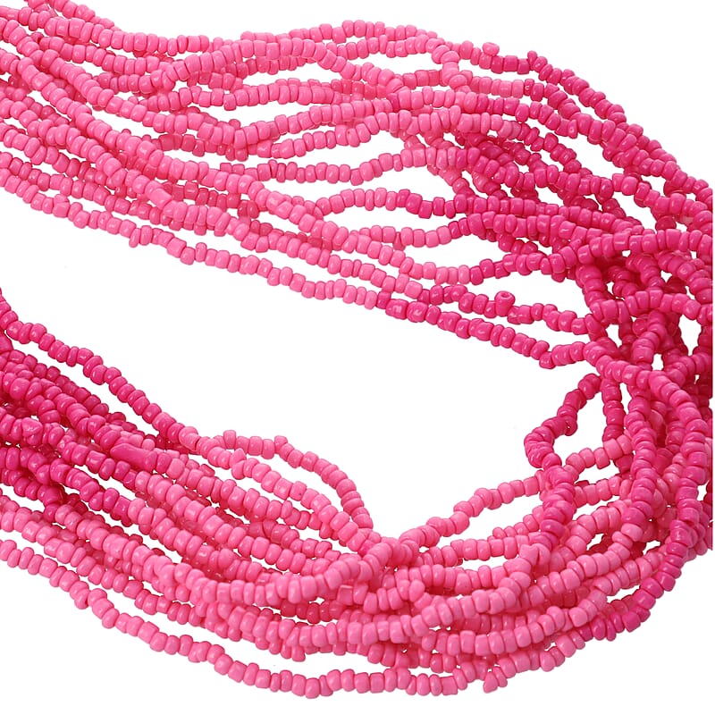 Fuchsia Seed Beaded Multi Strand Necklace 28 Inches