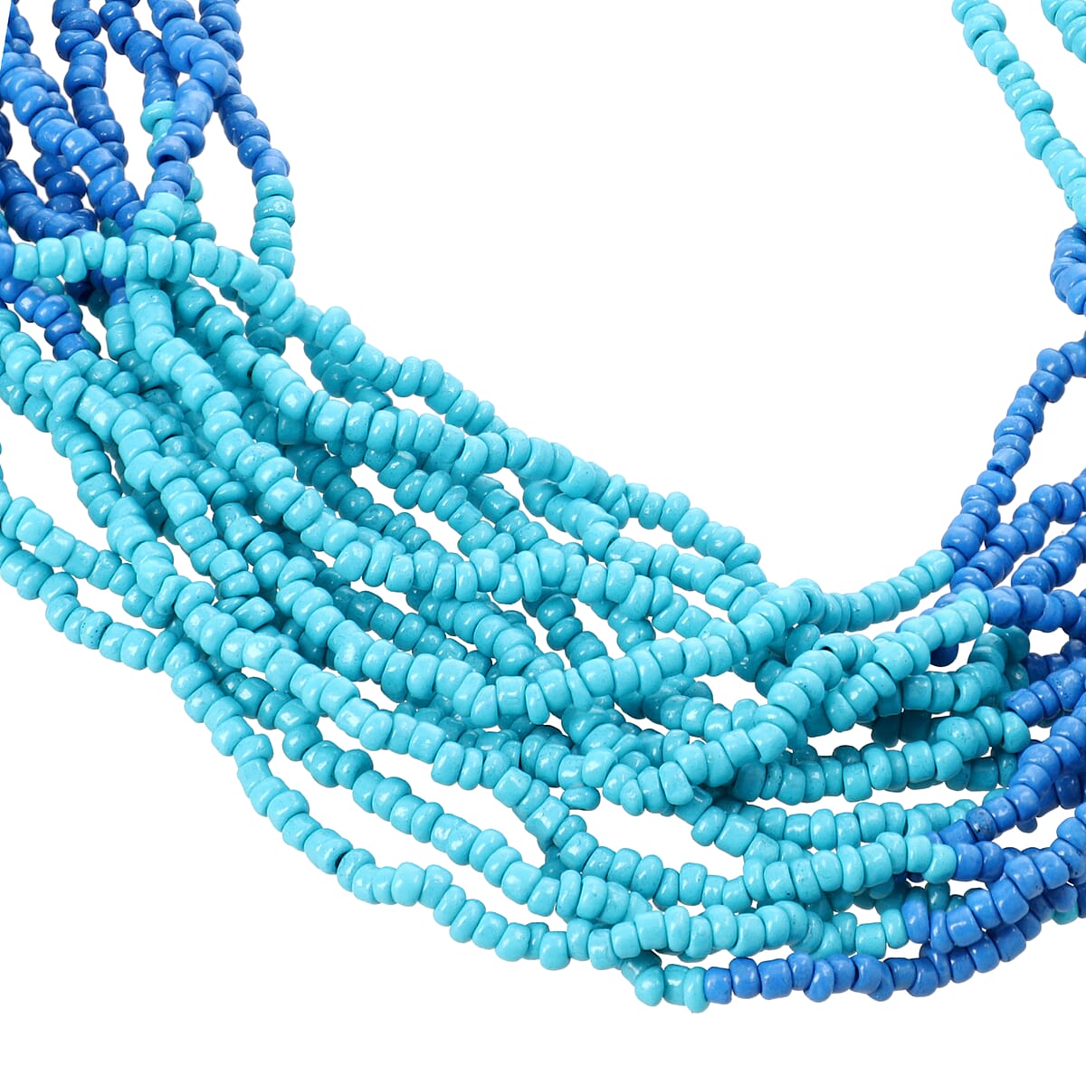 Turquoise Color Seed Bead Multi Strand Necklace 28 Inches image number 2