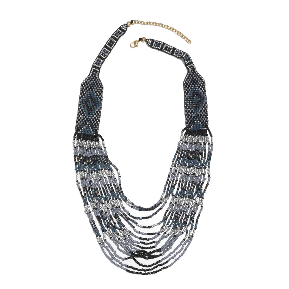 Black and Gray Seed Beaded Multi Layered Twisted Necklace 24 Inches in Goldtone image number 0