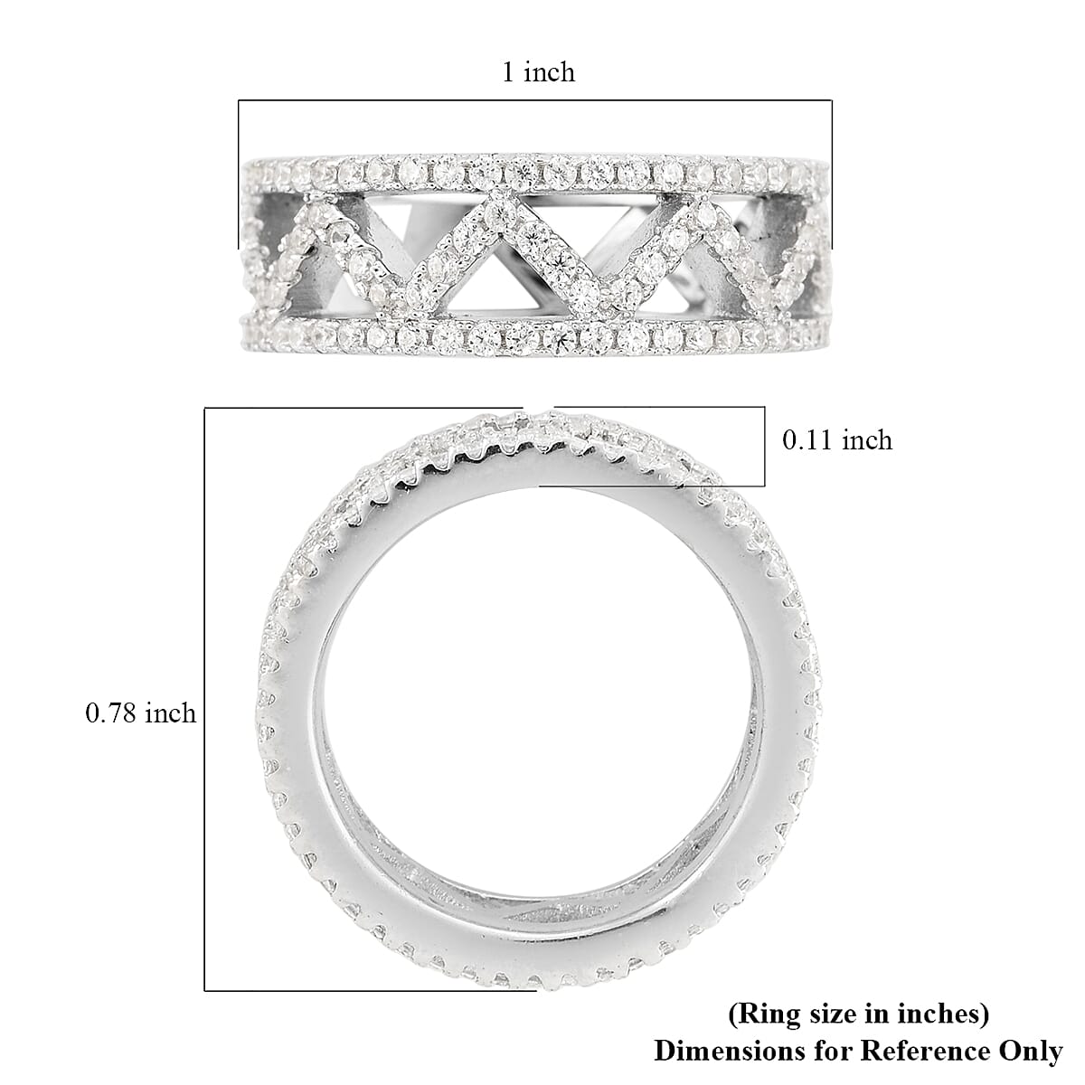 Simulated Diamond Zig Zag Band Ring in Rhodium Over Sterling Silver (Size 7.0) image number 3