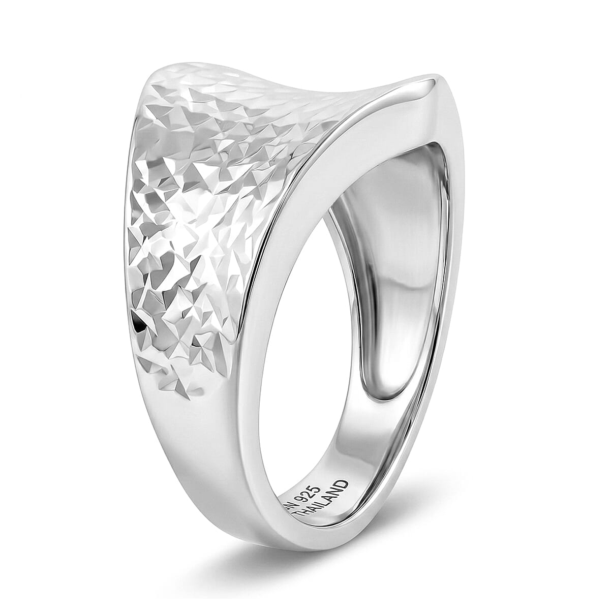 Rhodium Over Sterling Silver Hammered Ring (Size 8.0) 5.60 Grams