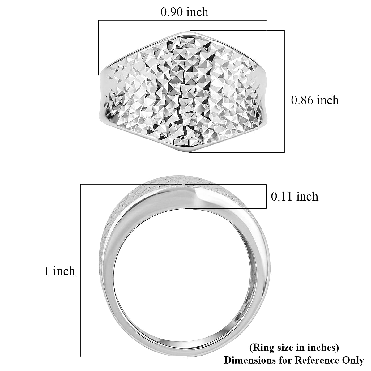 Rhodium Over Sterling Silver Hammered Ring (Size 8.0) 5.60 Grams