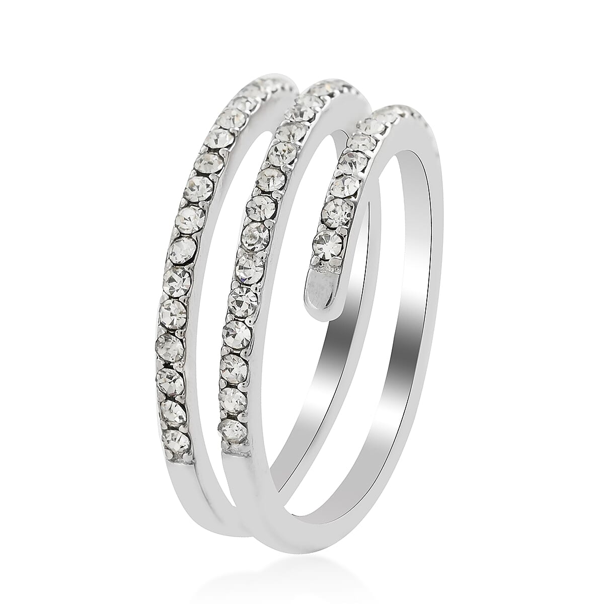 Simulated Diamond Spiral Ring in Rhodium Over Sterling Silver (Size 7.5) image number 2