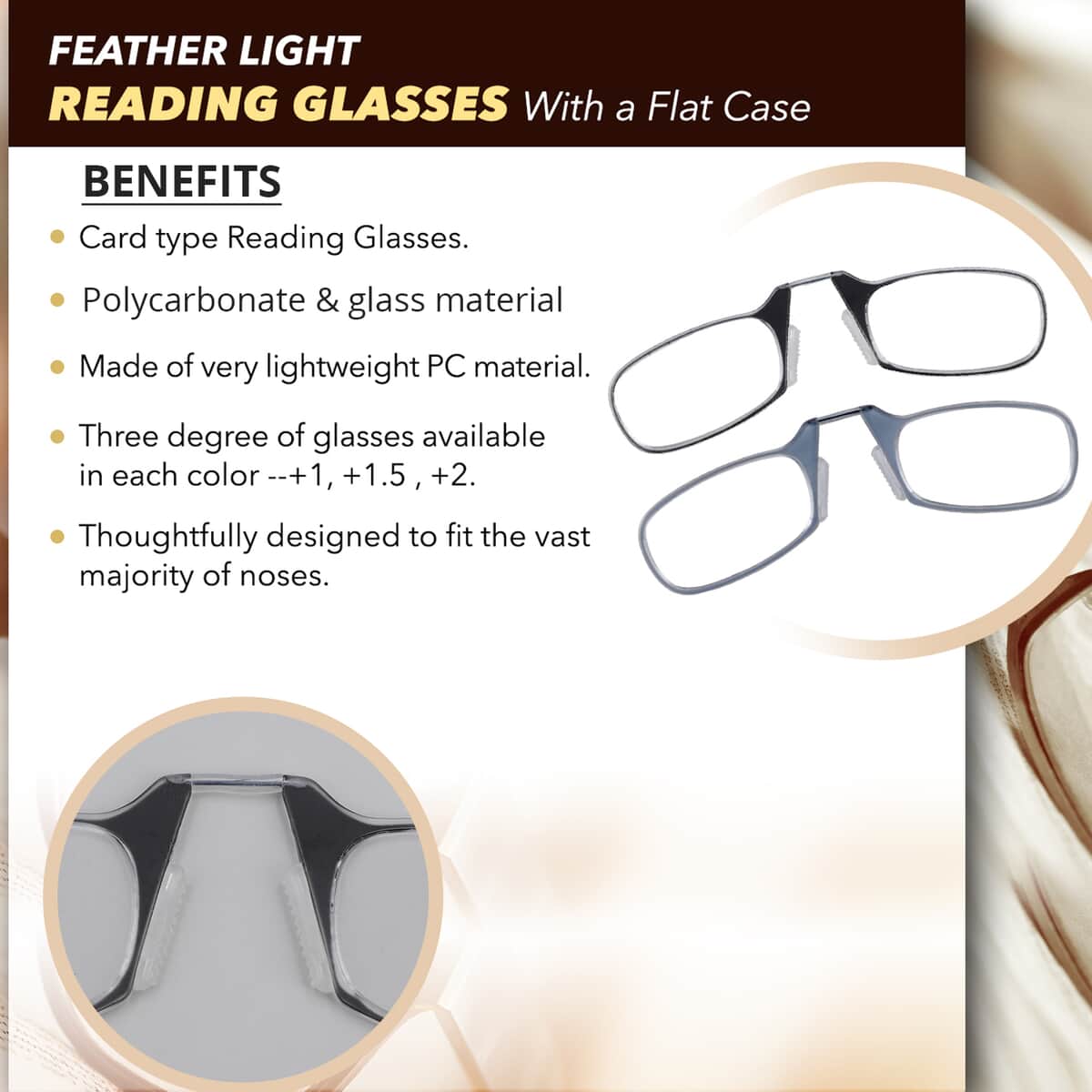 Feather Light Reading Glasses with a Flat Case - Black (Degree 1.0) image number 2