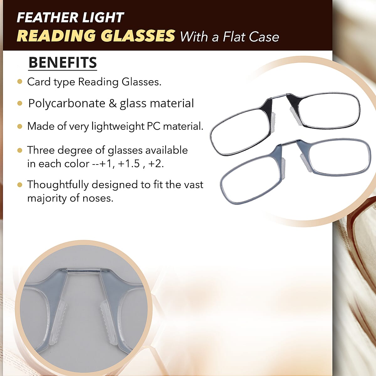 Feather Light Reading Glasses with a Flat Case - Gray (Degree 2.0) image number 2