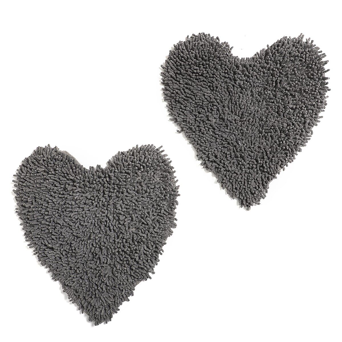 Set of 2 Dark Gray Chenille Shaggy Heart Cotton Bath Mat with Latex Anti Skid Back image number 0