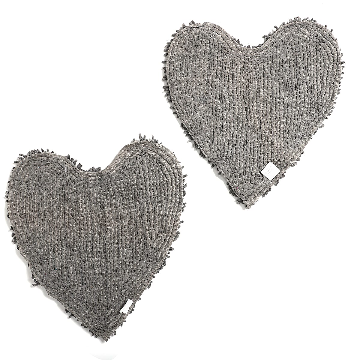 Set of 2 Dark Gray Chenille Shaggy Heart Cotton Bath Mat with Latex Anti Skid Back image number 4