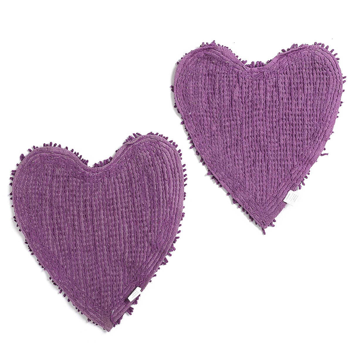 Set of 2 Purple Chenille Shaggy Heart Cotton Bath Mat with Latex Anti Skid Back image number 4