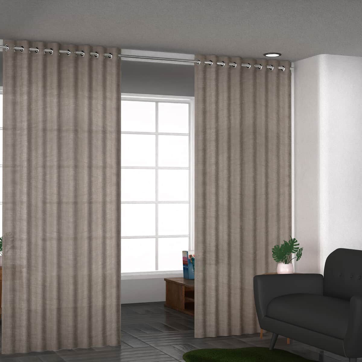 Gray Cotton Textured Slub Curtain Pair with Eyelets image number 0