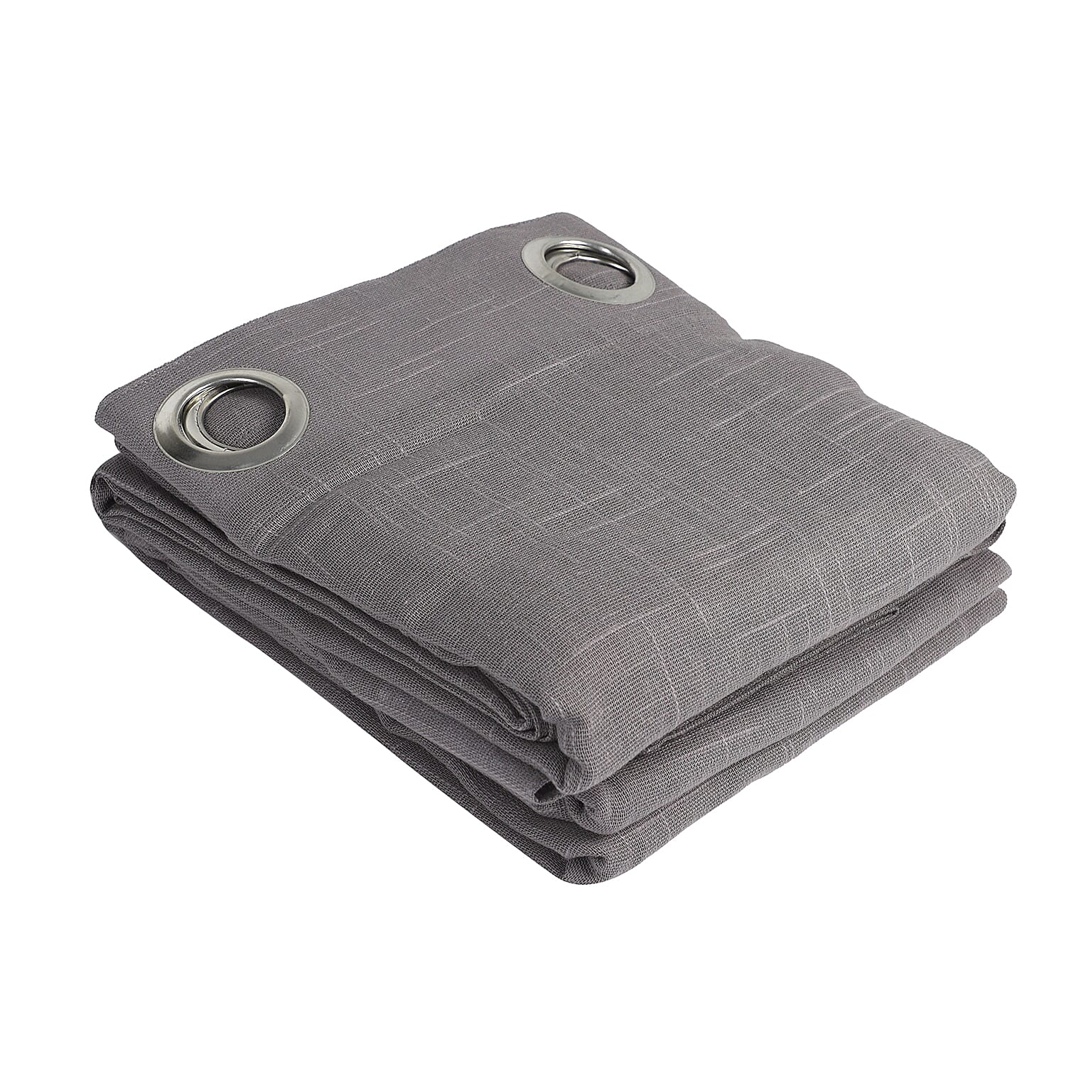 Gray Cotton Textured Slub Curtain Pair with Eyelets