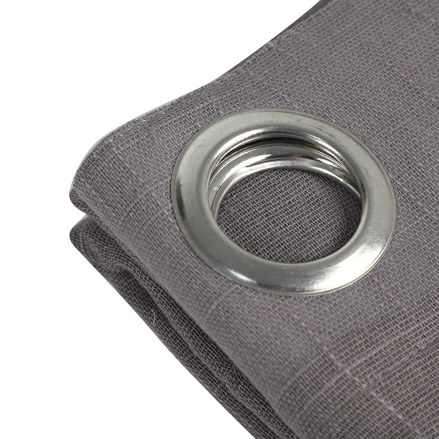 Gray Cotton Textured Slub Curtain Pair with Eyelets