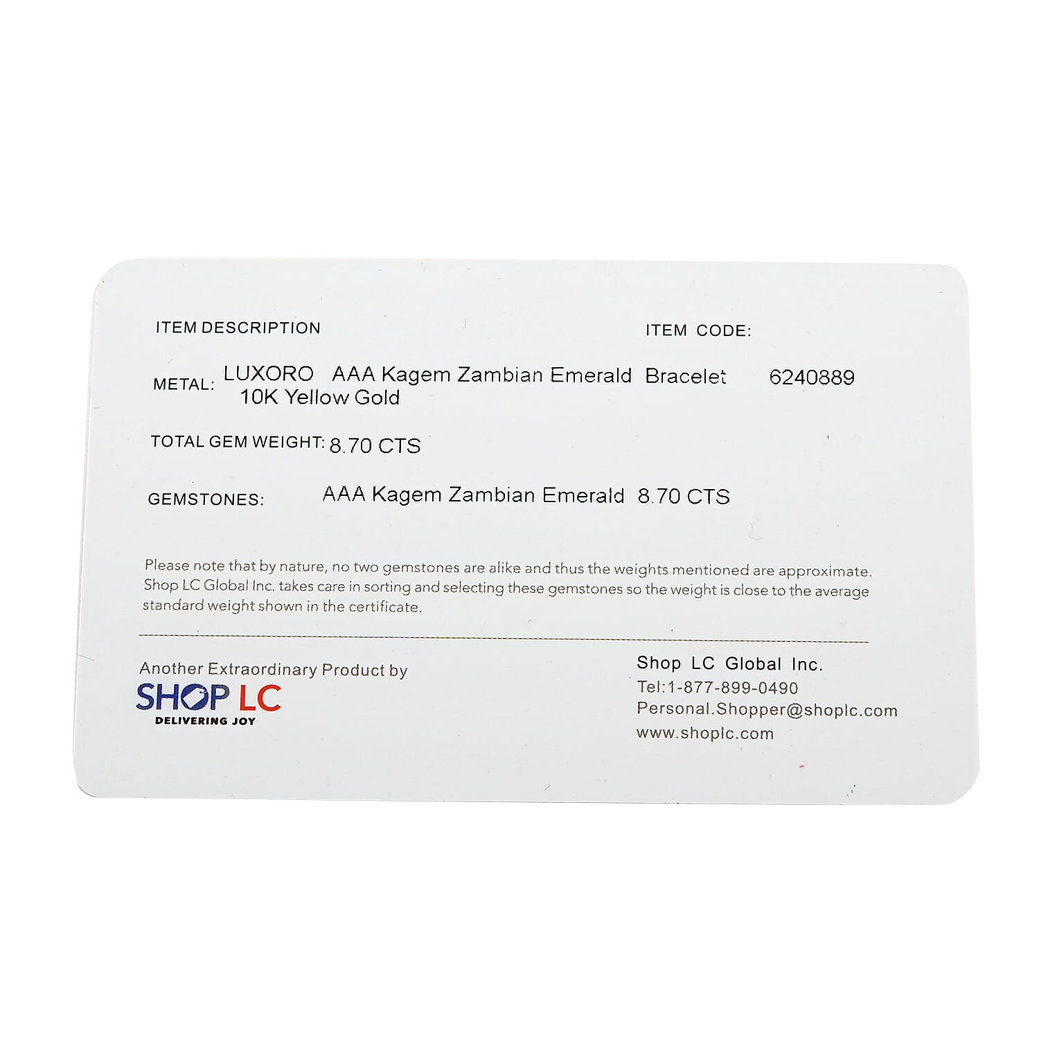 Luxoro 10K Yellow Gold AAA Kagem Zambian Emerald Tennis Bracelet (6.50 In) 8.75 ctw