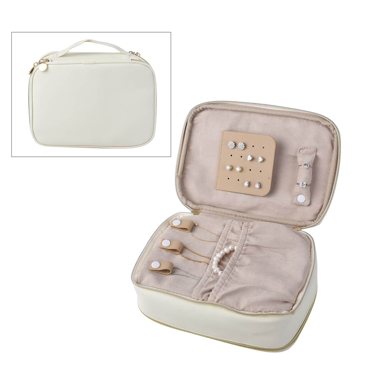 Cream Faux Leather Jewelry and Cosmetic Organizer image number 0