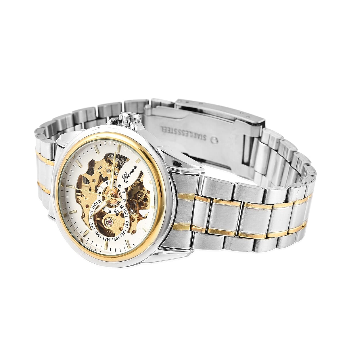 Genoa Automatic Mechanical Movement Water Resistant Watch with Stainless Steel Strap and Back image number 4