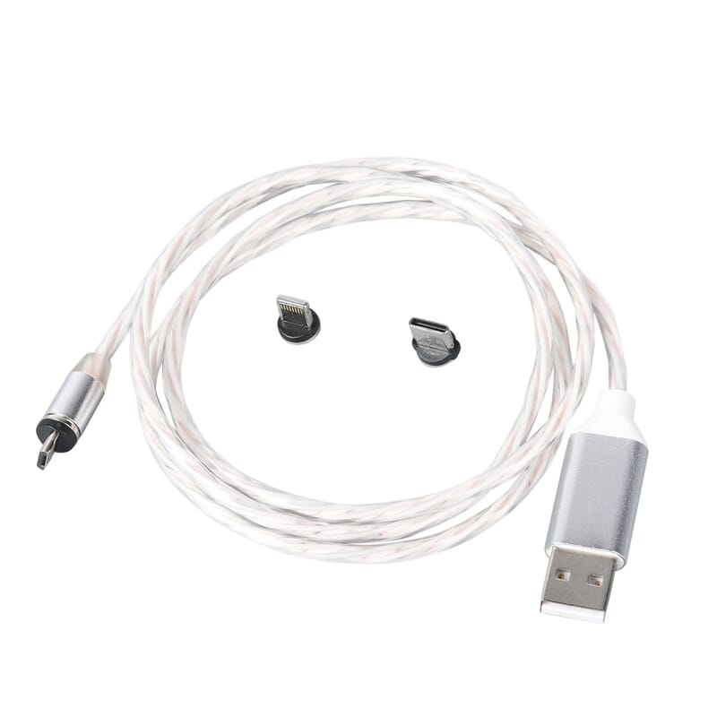 White 3 in 1 Magnetic USB Cable with Flowing LED Light