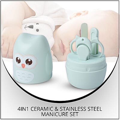4in1 Baby Green Ceramic & Stainless Steel Manicure Set (Scissor, Nail Clipper, Tweezers, Nail File)