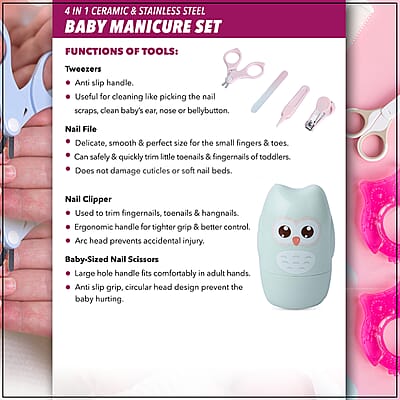 4in1 Baby Green Ceramic & Stainless Steel Manicure Set (Scissor, Nail Clipper, Tweezers, Nail File)