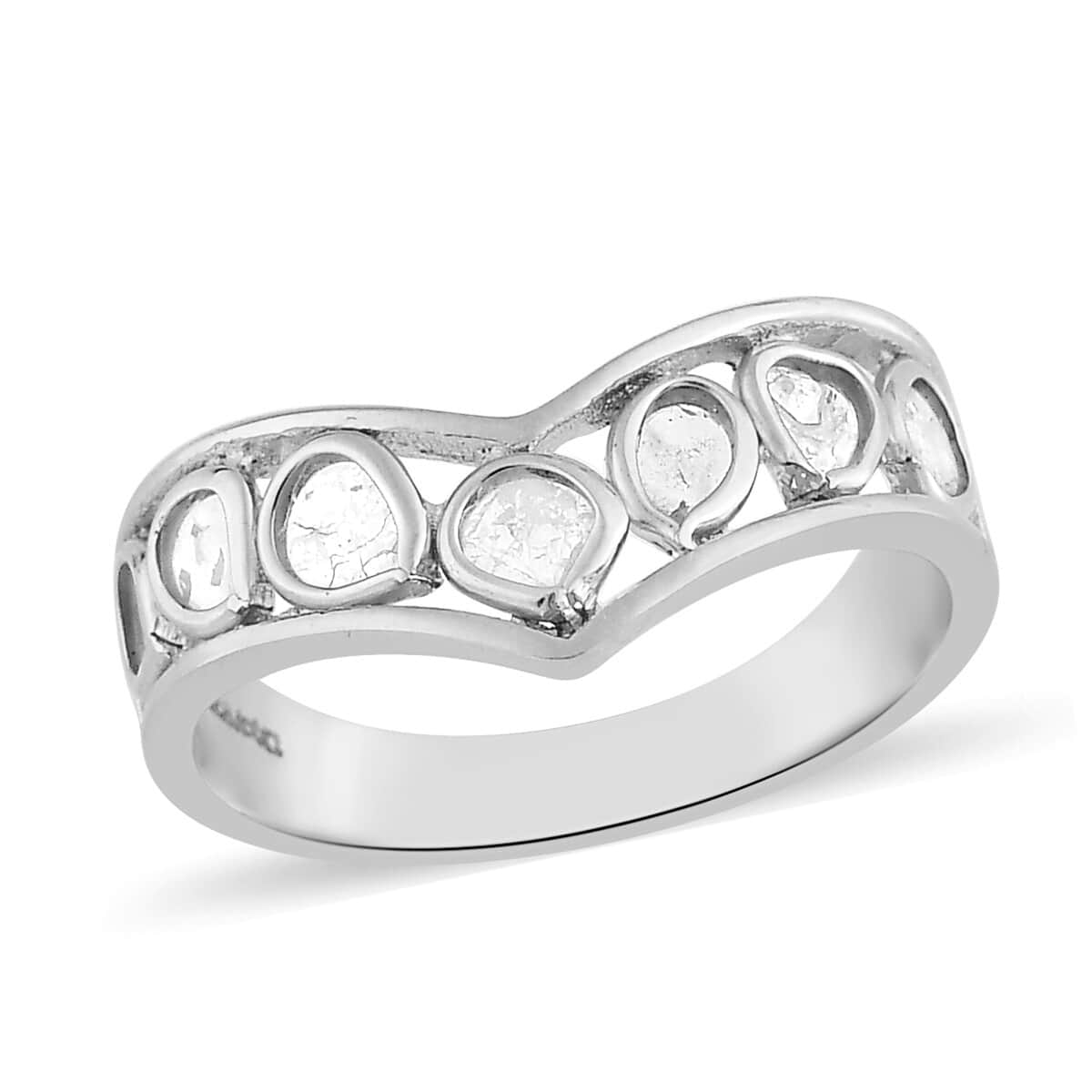 Artisan Crafted Polki Diamond Ring in Platinum Over Sterling Silver 0.50 ctw image number 0