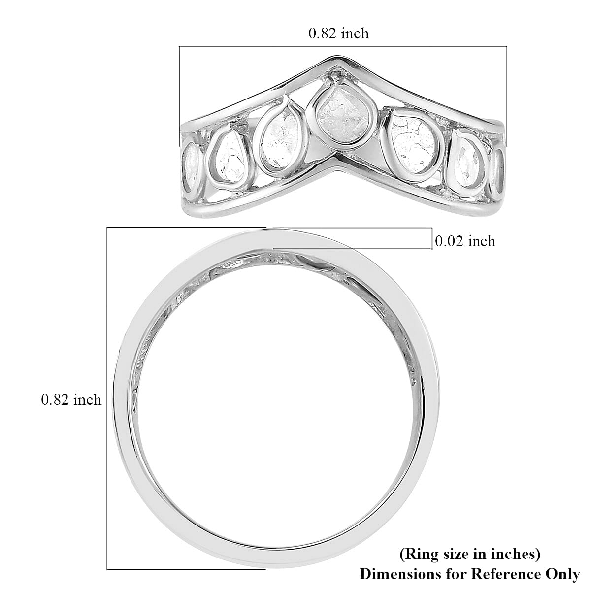 Artisan Crafted Polki Diamond Wishbone Ring in Platinum Over Sterling Silver (Size 10.0) 0.50 ctw