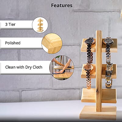3 Tier Wooden Watch Holder Stand (Holds 6 Watches)