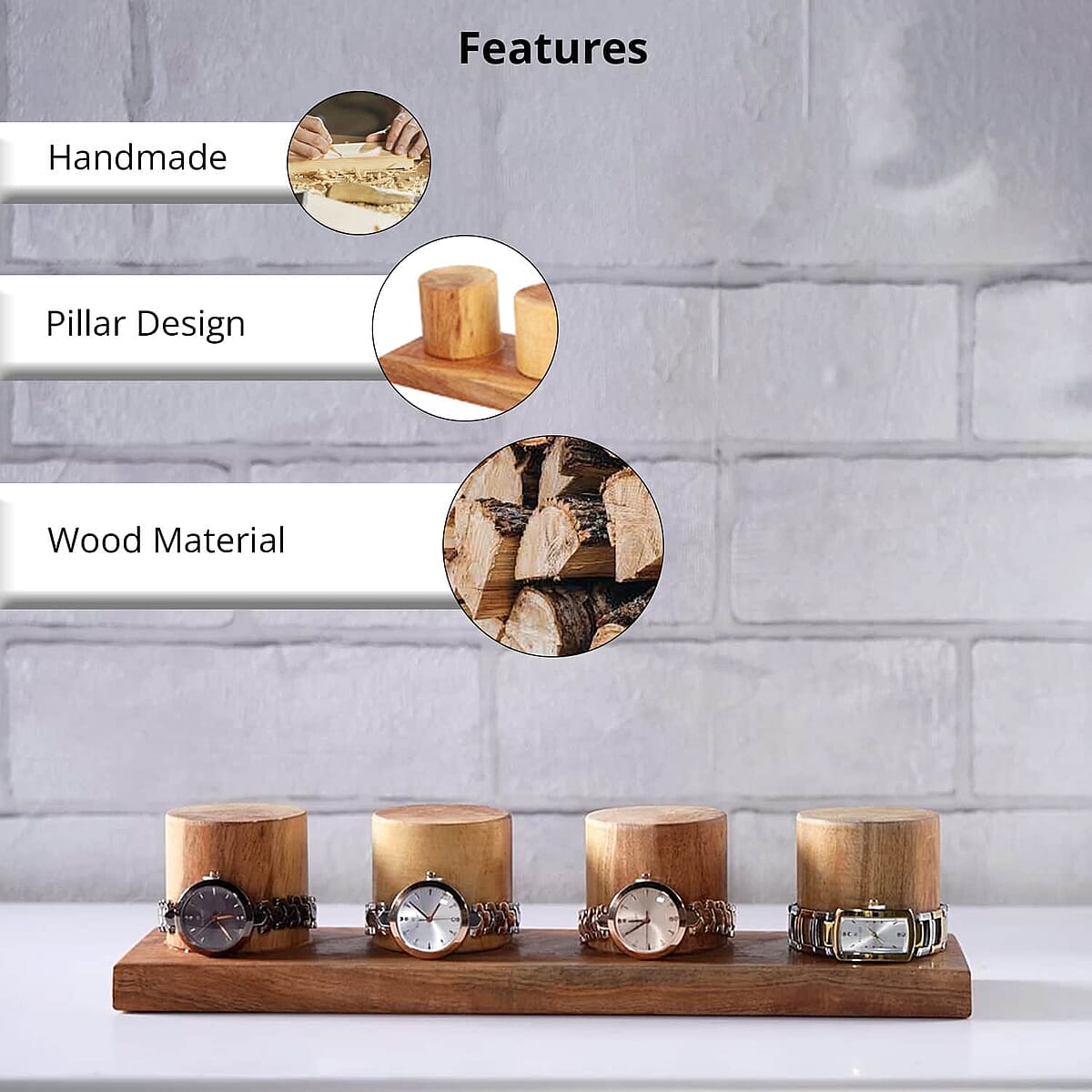 Wooden Watches Holder Stand (4 Watches Hold), 4 Slot Handmade Wooden Watch Display Case Organizer Stand image number 2
