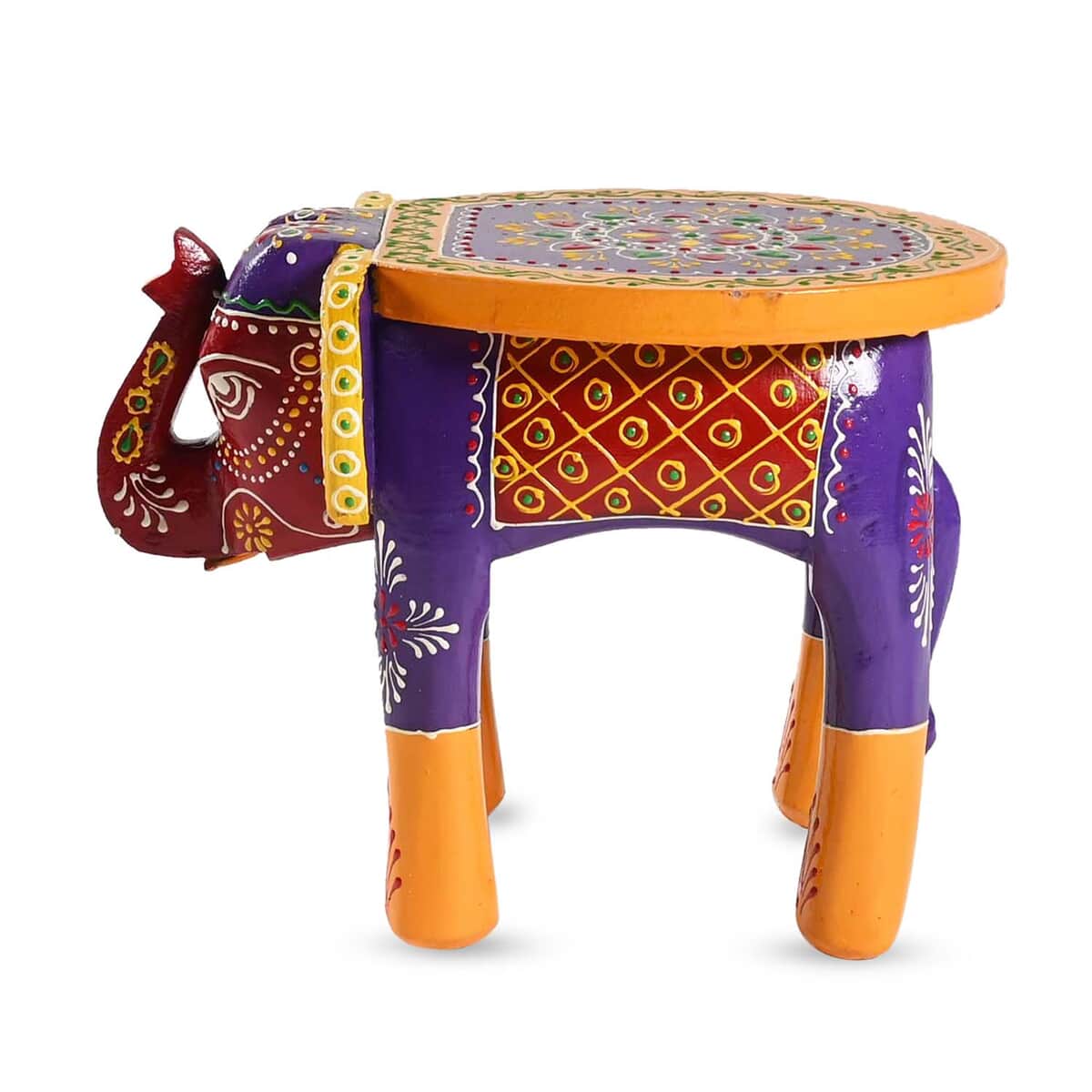 Set of 2 Hand Painted Colored Wooden Elephant Stool image number 6