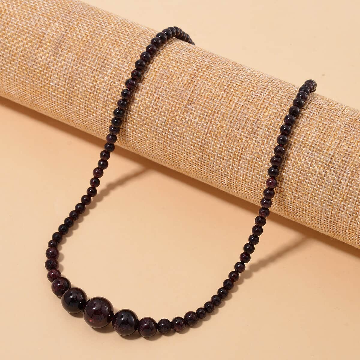 Mozambique Garnet 4-12mm 156.50 ctw Beaded Necklace in Stainless Steel 18-20 Inches image number 1