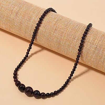 Mozambique Garnet 4-12mm 156.50 ctw Beaded Necklace in Stainless Steel 18-20 Inches